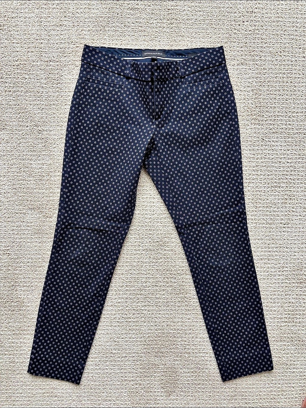 Banana Republic Sloan Navy Blue White/Pink Flowers Slim Ankle Pants Sloan